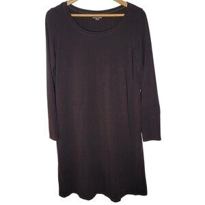 Eileen Fisher Small Dark Red Brown Long Sleeve Stretch Organic Cotton Midi Dress